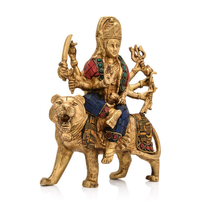 Brass Durga Idol On Lion Murti Showpiece Dbs106