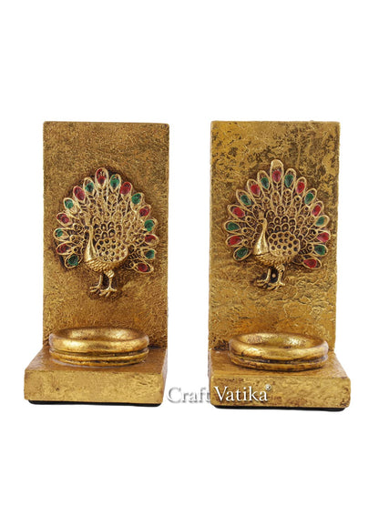 Peacock Design Resin Tea Light Candle Holder Stand,
