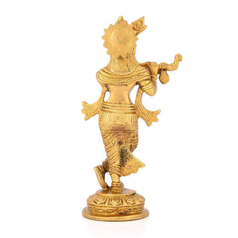 Brass Flute Playing Krishna Showpiece Kbs123