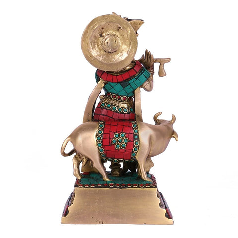 Flute Krishna With Cow Figurine Kts116