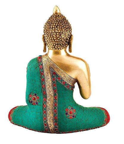 Brass Buddha Idol Turquoise Stone Showpiece Bts230