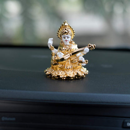 Gold Plated Ceramic  Saraswati Playing Veena Idol Showpiece Smas101