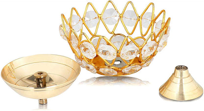 Brass Crystal Decorative Diya Oil Lamp (Set of 4)