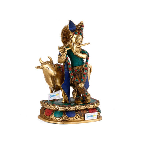 Brass Lord Krishna Flute Playing Statue Kts114