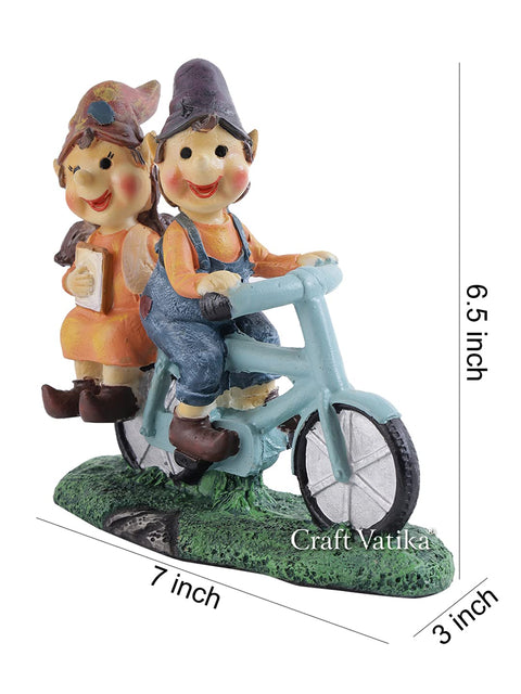 Cute Romantic Love Couple On Cycle Miniature Statue