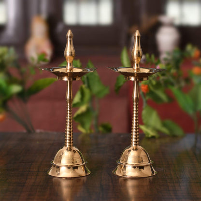 Brass Traditional Golden Kerala Diya Oil Lamp Stand Showpiece (Set of 2)