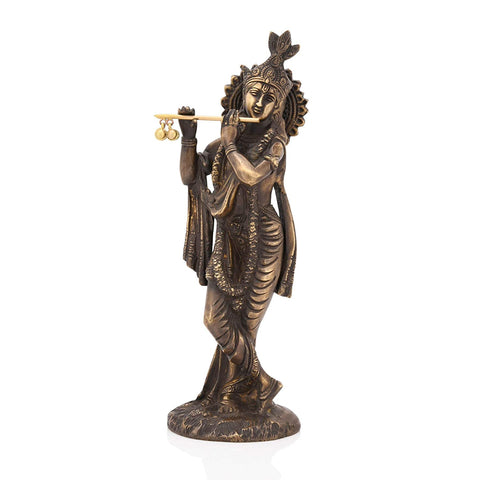 Brass Flute Playing Krishna Statue Kbs125