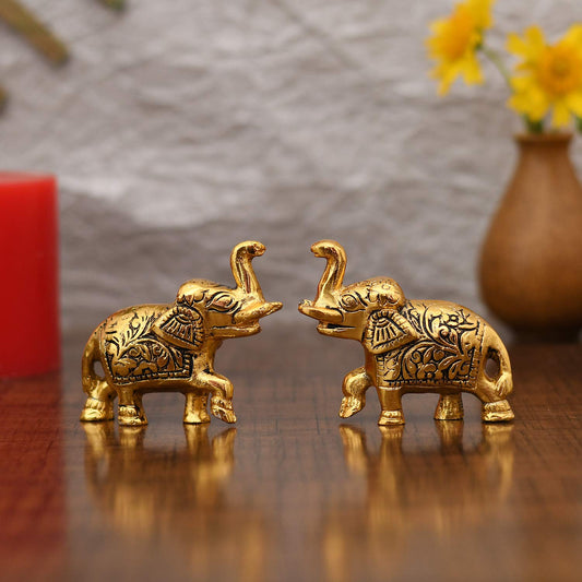 Standing Elephant Trunk Up Metal Showpiece Set Dfms251