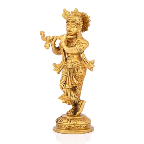 Brass Flute Playing Krishna Showpiece Kbs123