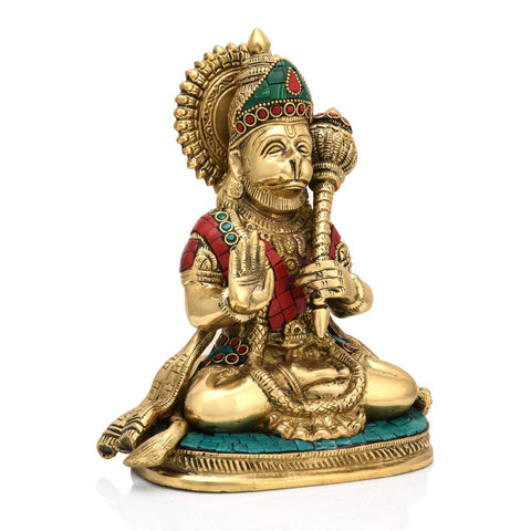 Brass Blessing Lord Hanuman Idol Murti Statue