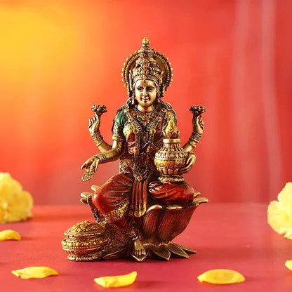 Goddess Lakshmi Devi Idol Sitting On Lotus Resin Statue Lmas111