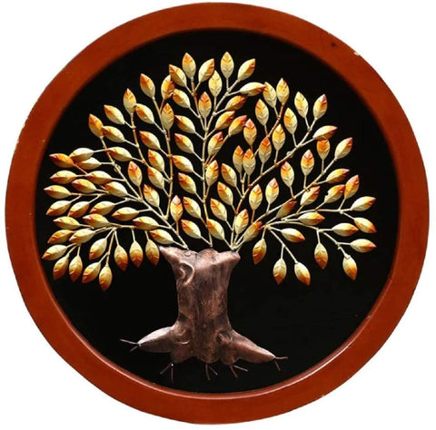 Metal Tree Wall Art With Circle Shape Mdf Frame