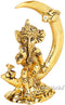 Gold Plated Metal Lord Ganesha Sitting on Moon Idol