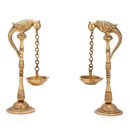 Brass Pair of Diya Oil Lamp Stand Holder Showpiece 
