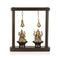 Brass Lakshmi Ganesha Idol Murti With Hanging Bells Wooden Base Statue 