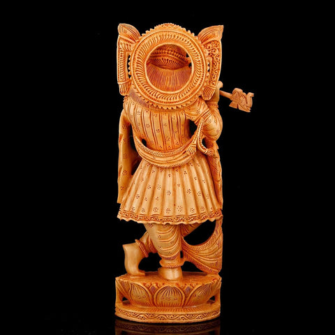 Krishna Playing flute Sculpture - Home Decor Wooden Statue