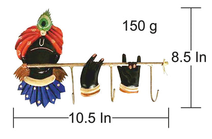 Wrought Iron Lord Krishna Flute Key Holder 3 Hooks Wall Hanging Key Hanger Stand Kymw101