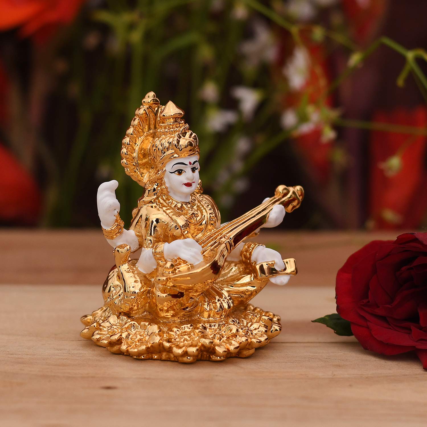 Gold Plated Ceramic  Saraswati Playing Veena Idol Showpiece Smas101