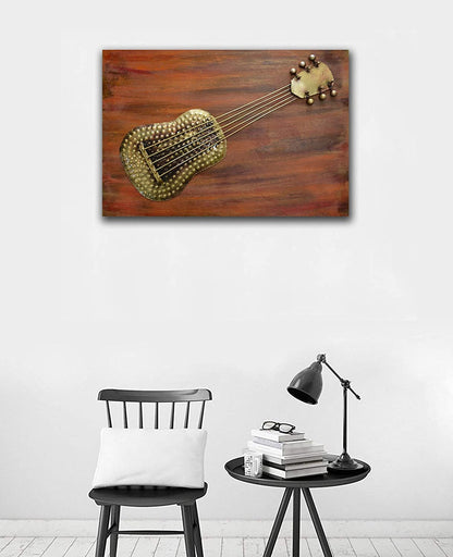 Metal Guitar On MDF Panel Mounted Wall Hanging Showpiece