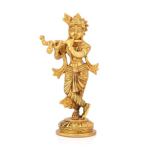 Brass Flute Playing Krishna Showpiece Kbs123