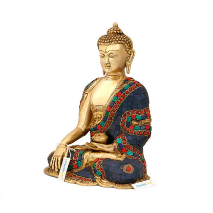 Brass Bhumisparsha Sculpture Statue of Tibetan Buddha