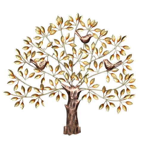 Iron Golden Tree Of Life Birds Sitting On Branches Wall Hanging Showpiece Dfmw158