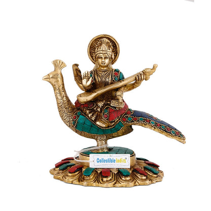 Sitting On Swan Saraswati Brass Statue Sts107