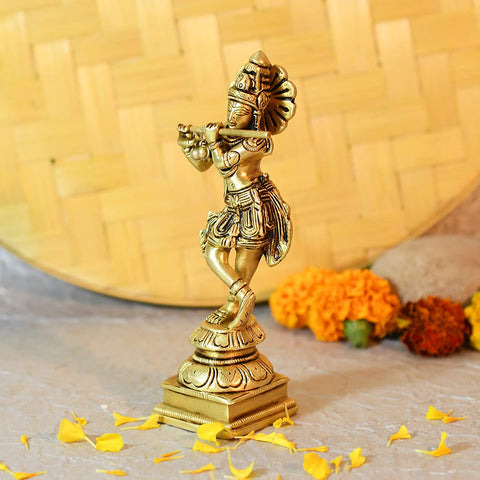 Brass Flute Playing Krishna Statue Kbs132