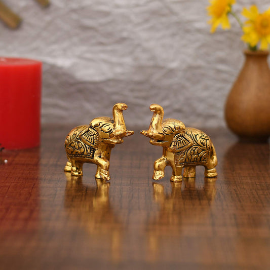 Standing Elephant Trunk Up Metal Showpiece Set Dfms251