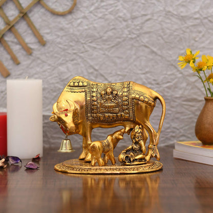 kamdhenu cow with calf, kamdhenu cow statue, kamdhenu cow showpiece figurine, animal showpiece, vastu, feng shui items