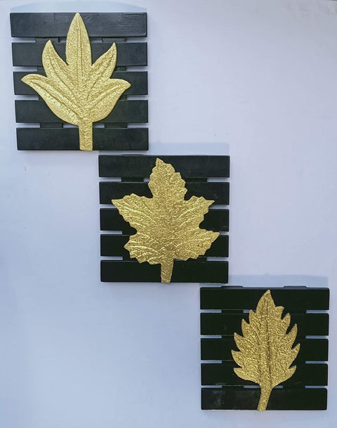 Mapple Leaf Wall Art Hanging with Wood Panel (Set of 3)