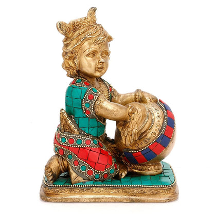 Makhan Chor Kanha Idol Decorative Brass Showpiece Kts120