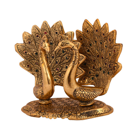 Metal Kissing Pair Of Peacock Statue