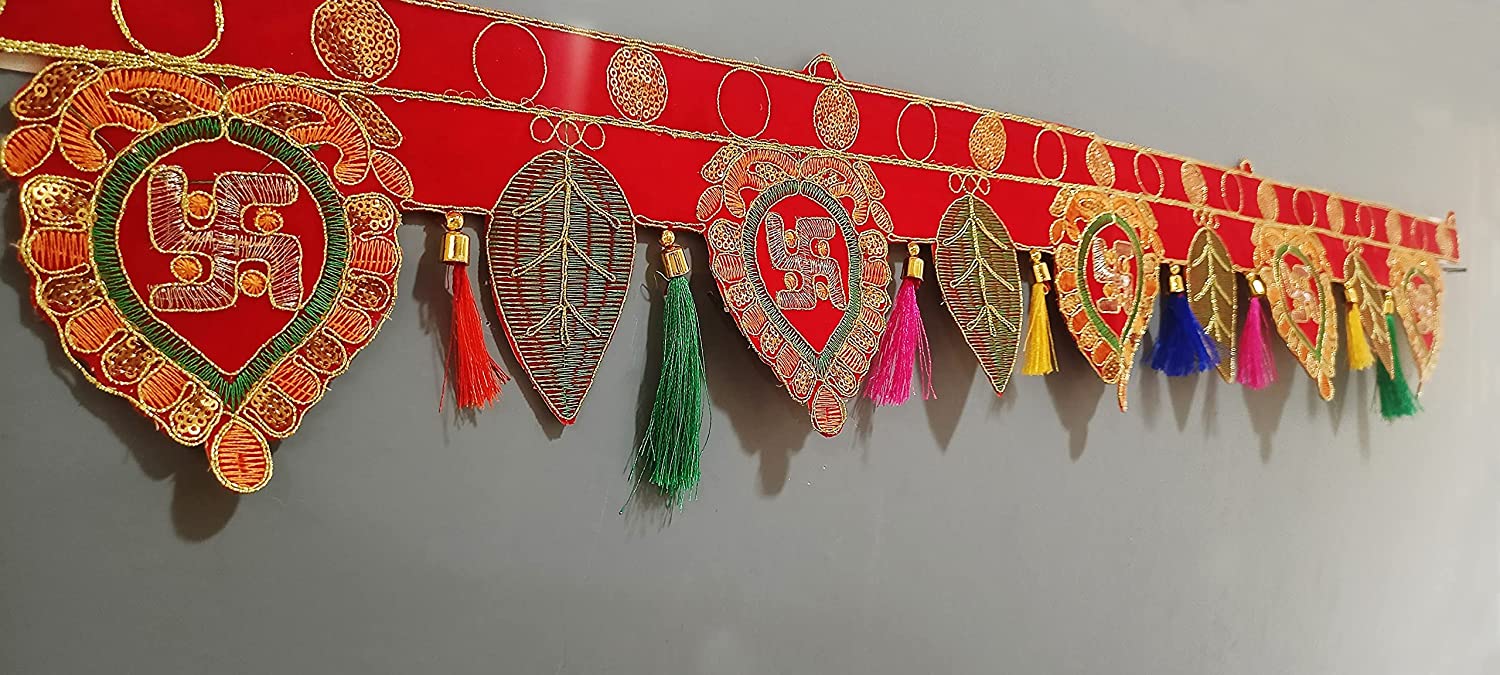 Velvet Swastik Leaf Design Door Bandarwal