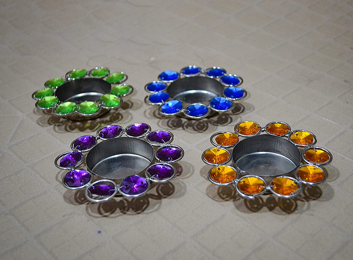 Multicolor Metal Crystal Tea light Candle Holder (Set of 4)