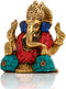 Small Statue of Lord Ganesha in Solid Brass with Stone Work