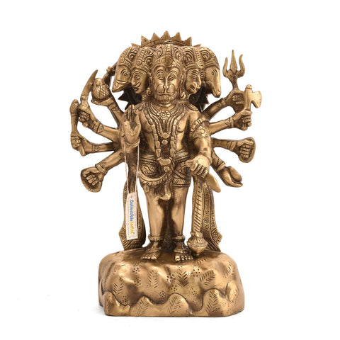 Standing Panchmukhi Hanuman Brass Idol Murti Statue