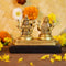 Brass Laxmi Ganesha Idol Murti Sitting On Wooden Base Statue