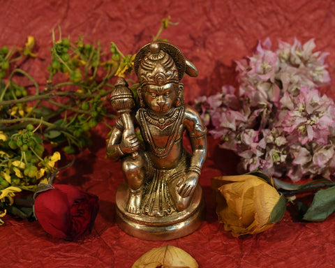 Brass Sitting Lord Hanuman Idol Murti Statue