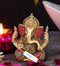 Brass Handmade Ganesha Statue With Work Of Colorful Stones Gts202