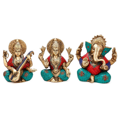 Laxmi Ganesh Saraswati Brass Idol Murti Statue Set