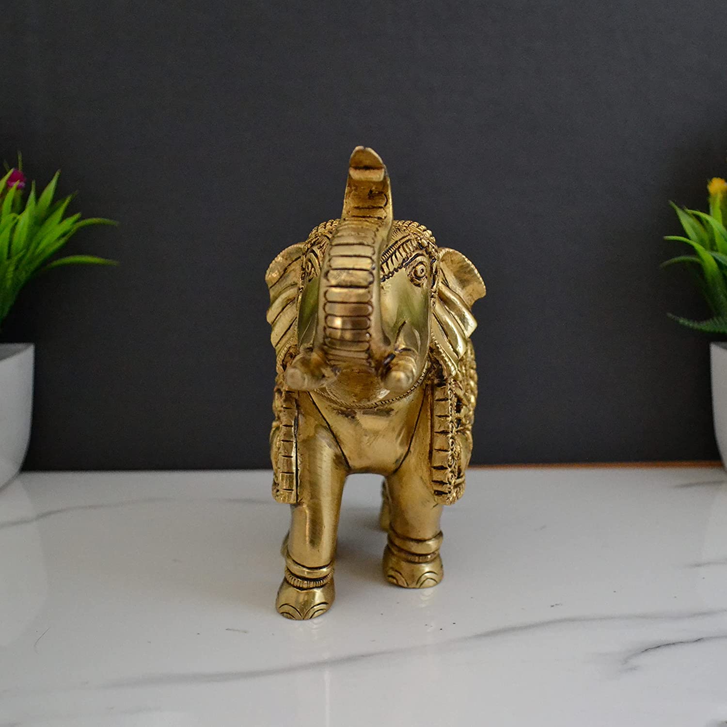  Brass Elephant Trunk Up Decorative Showpiece