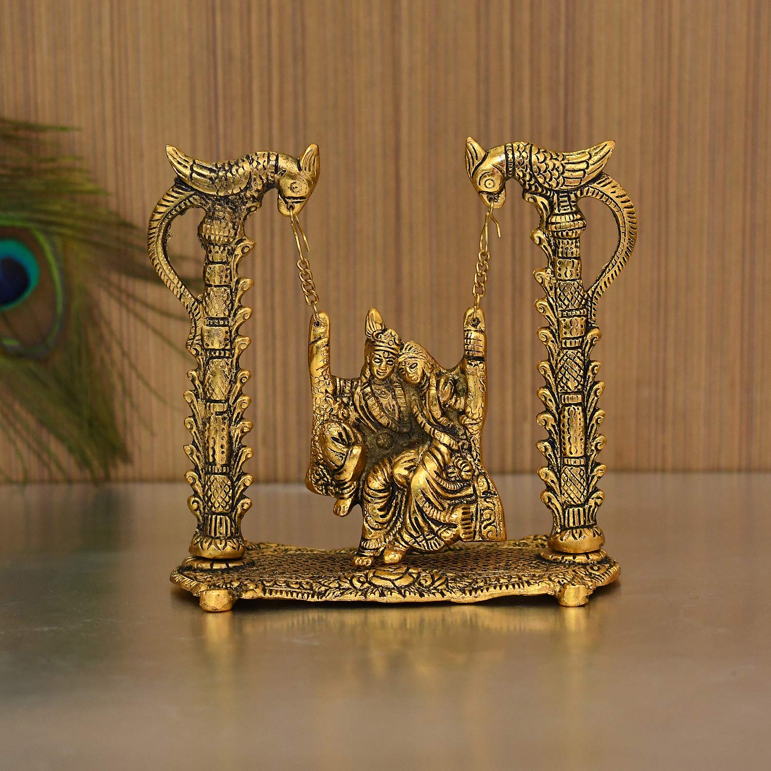 Metal Radha Krishna Idol Sitting On Jhula Showpiece Rkbs114