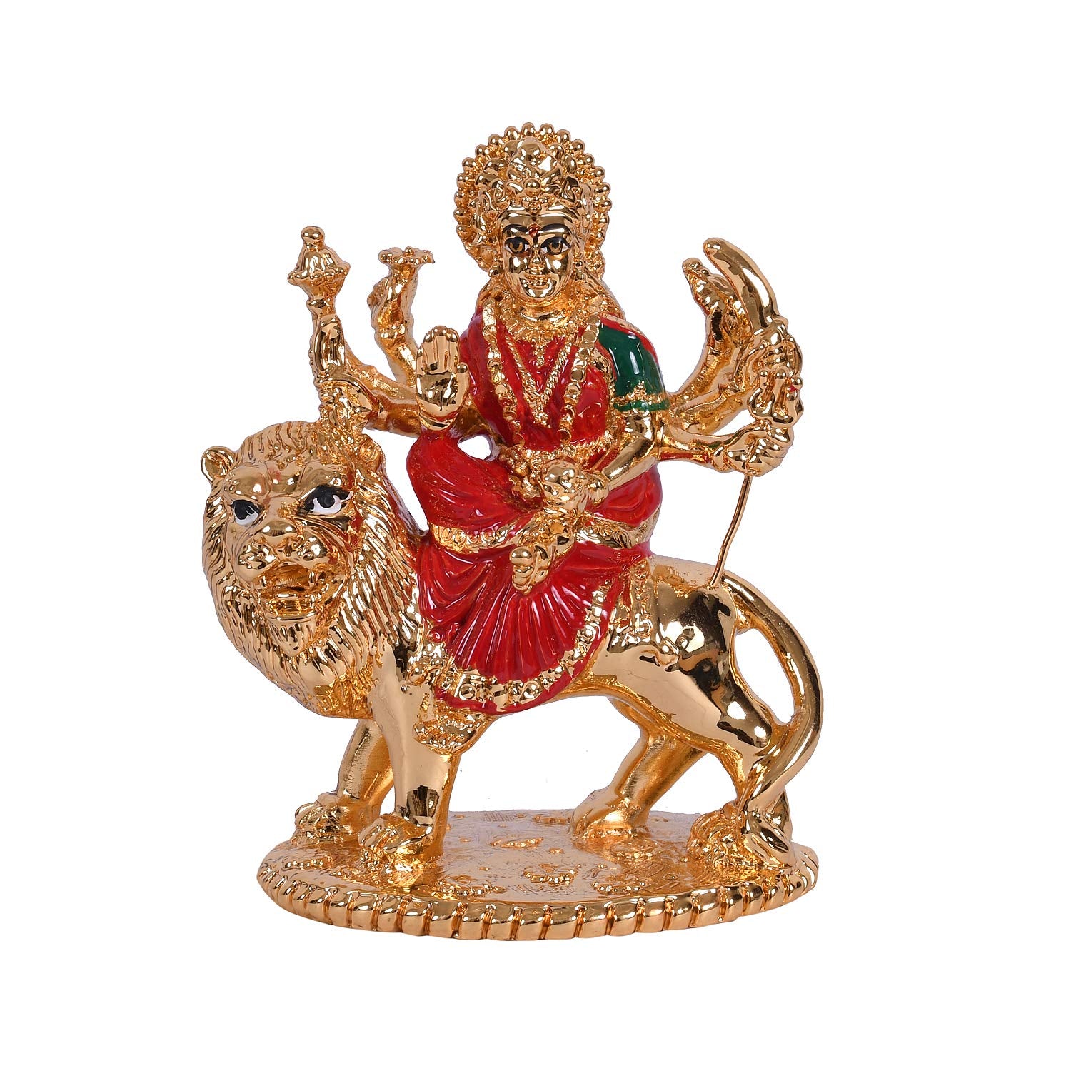 Gold Plated Ceramic Durga Idol On Lion Showpiece
