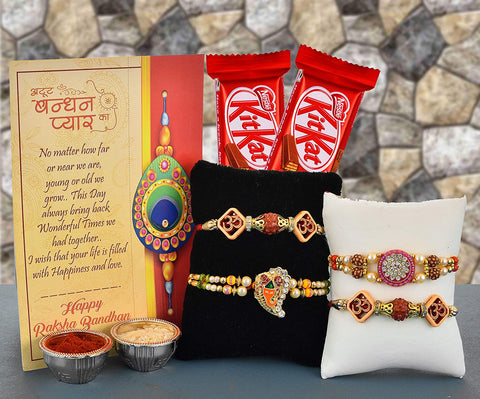 Set of 4 Ganesha Rakhi For Brother with Chocolates 