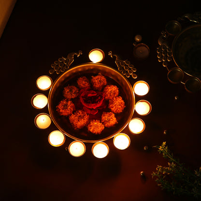 Metal Peacock Urli Bowl with Tealight holder TMS106