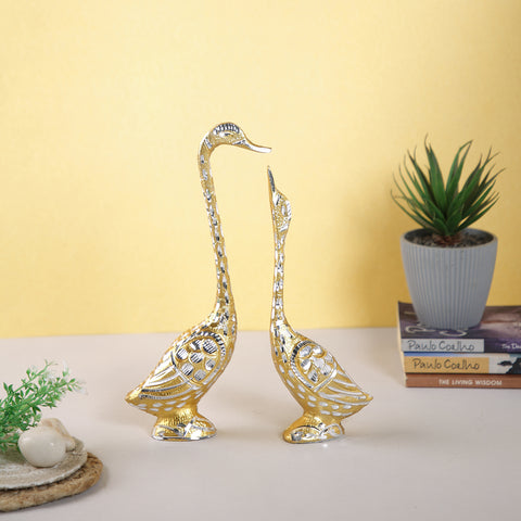 Metal Golden Swans Pair Decorative Showpiece