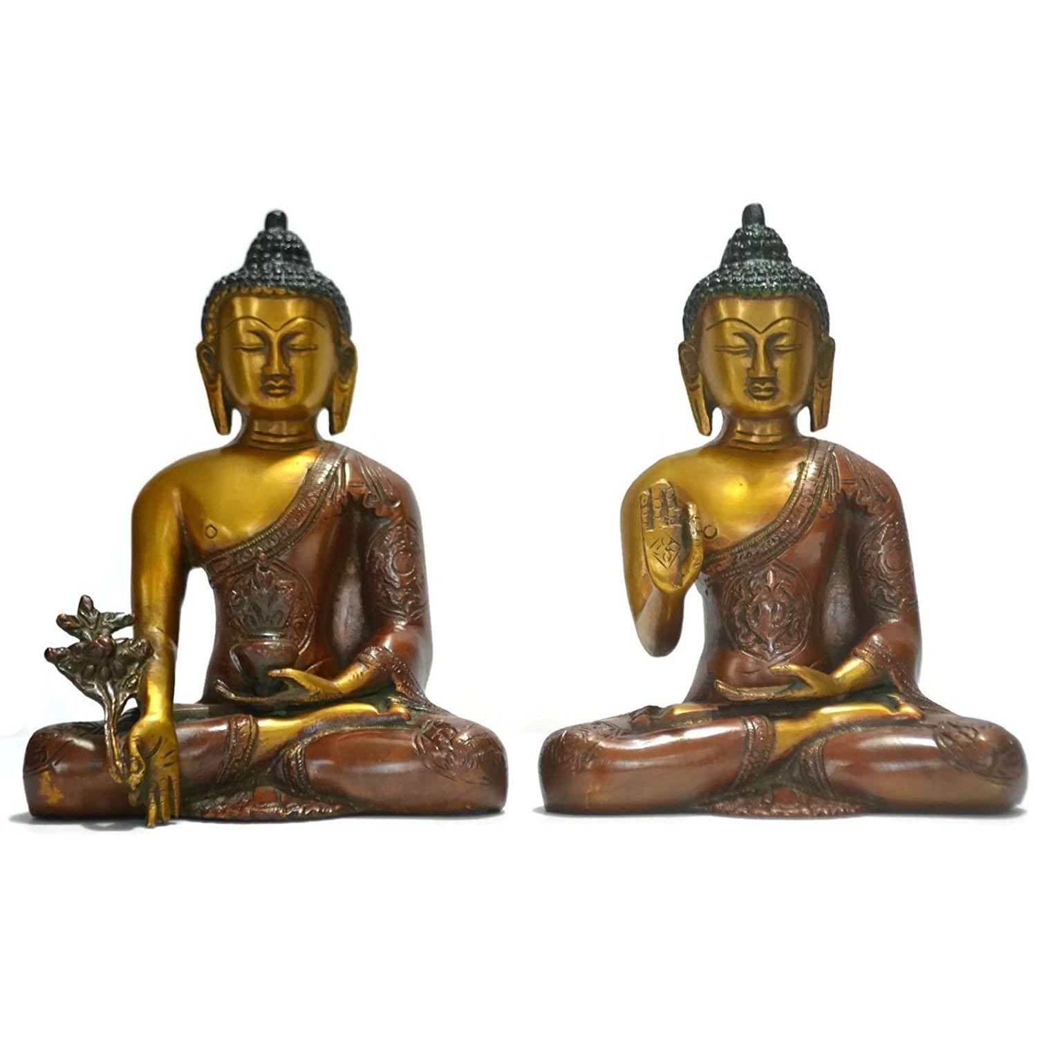 Blessing Meditating Abhaya Buddha Idol Brass Showpiece Set 