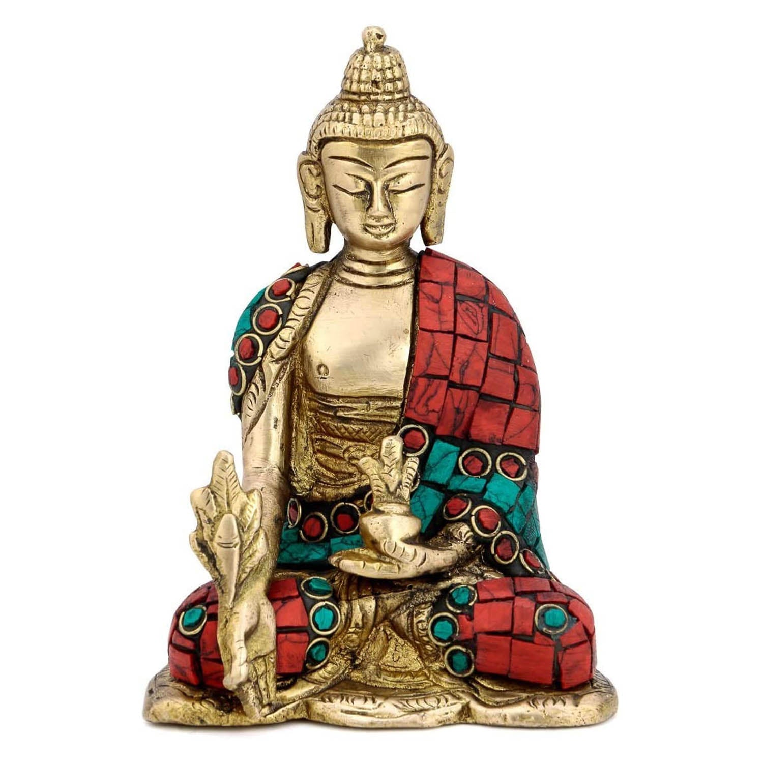 Brass Medicine Lord Buddha Idol Showpiece With Sacred Kalash
