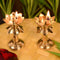 Brass Lotus Shape Pillar Diya Oil Lamp Stand Showpiece (Set Of 2)